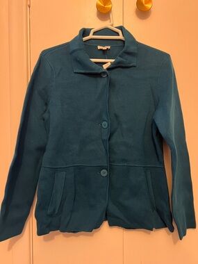 NWT Talbots Cute Teal Women's Button-Front Knit Jacket Peplum Style